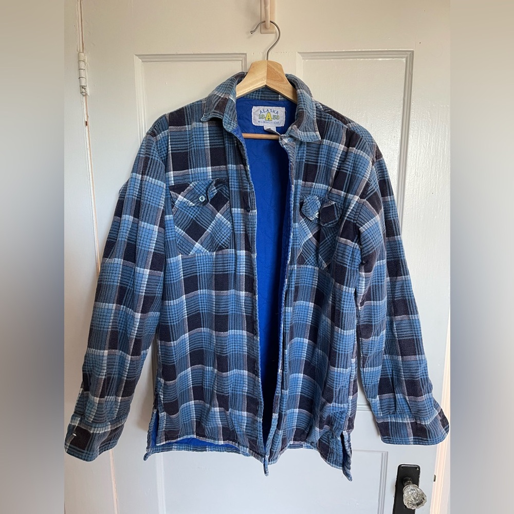 Vintage Flannel Work Jacket, Blue, L